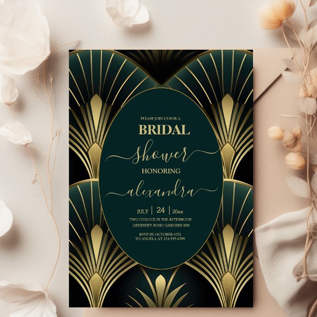 Ausgezeichnete Green und Gold Art Deco Bridal Einladung (Von Creator hochgeladen)