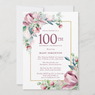 Ausgezeichnete rosa Rosenblüten zum 100. Geburtsta Einladung
