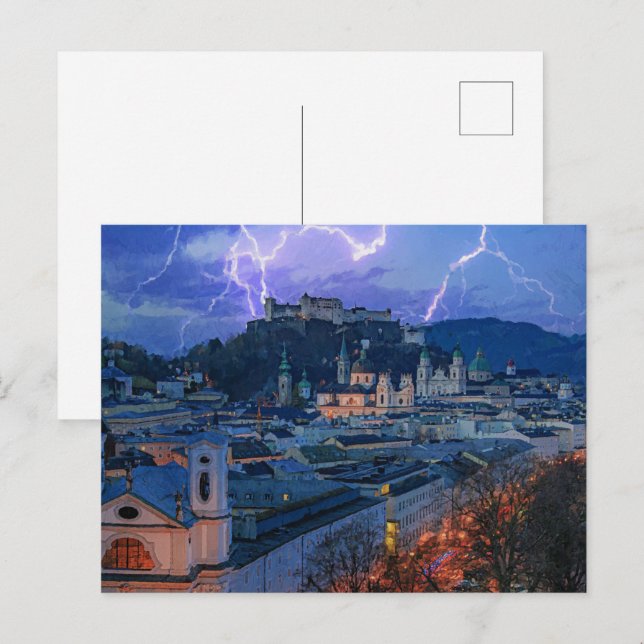 Ausgezeichneter Eingang - nächtliche Blitzlandscha Postkarte (Vorne/Hinten)