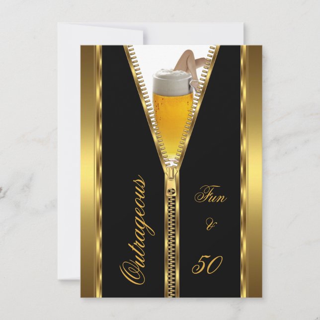 Ausgezeichneter Spaß & 50 Zipper Gold Bier Drink Einladung (Vorderseite)