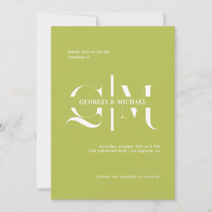 Ausgezeichnetes Monogramm Minimalistische Chartreu Einladung