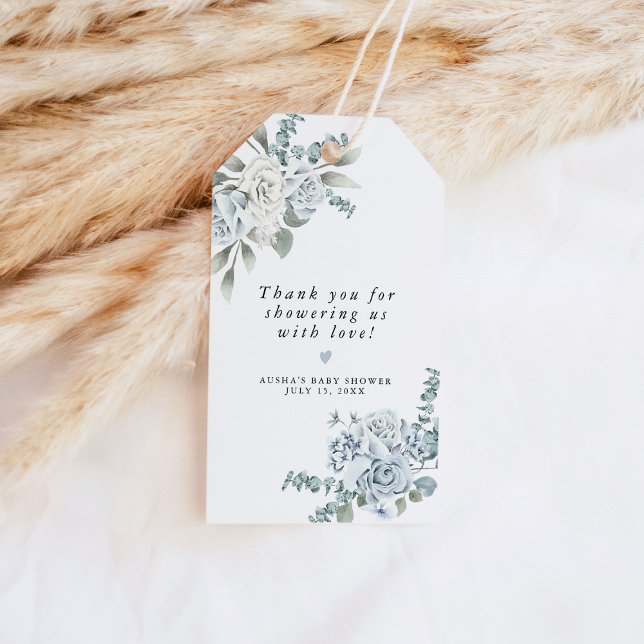 AUSHA Dusty Blue Floral Boy Baby Dusche Geschenkanhänger (Von Creator hochgeladen)