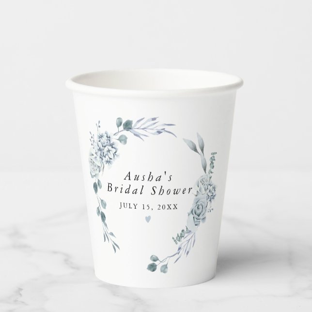 AUSHA Dusty Blue Floral Boy Baby Dusche Pappbecher (Vorderseite)