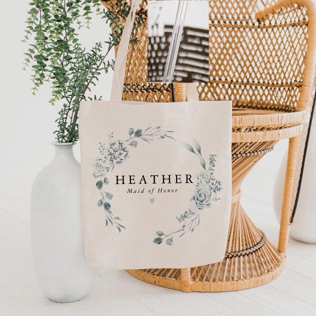 AUSHA Elegant Dusty Blue Floral Bridesmaid Wedding Tragetasche (Von Creator hochgeladen)