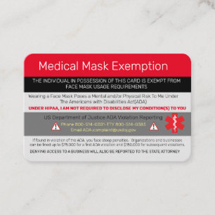 Ausnahme für medizinische Masken Visitenkarte