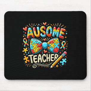 Ausome Teacher Autism Awareness Bow Puzzle Apparel Mousepad