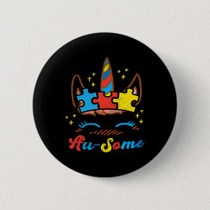 Ausome Unicorn Gesicht Puzzle Autismus Bewusstsein Button