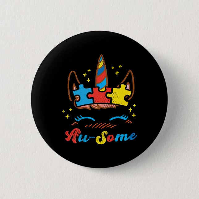 Ausome Unicorn Gesicht Puzzle Autismus Bewusstsein Button (Vorderseite)