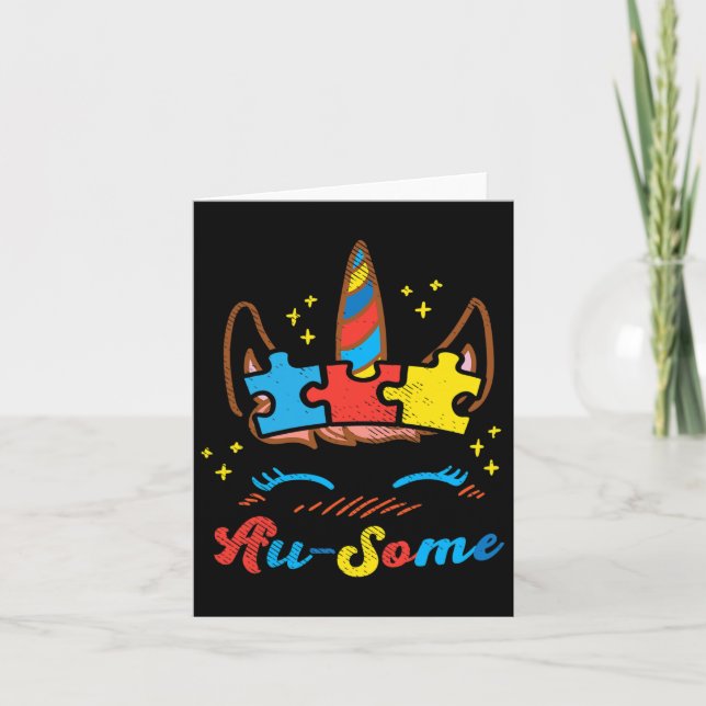 Ausome Unicorn Gesicht Puzzle Autismus Bewusstsein Karte (Vorderseite)