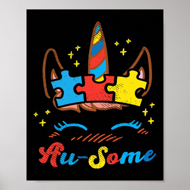 Ausome Unicorn Gesicht Puzzle Autismus Bewusstsein Poster (Vorne)