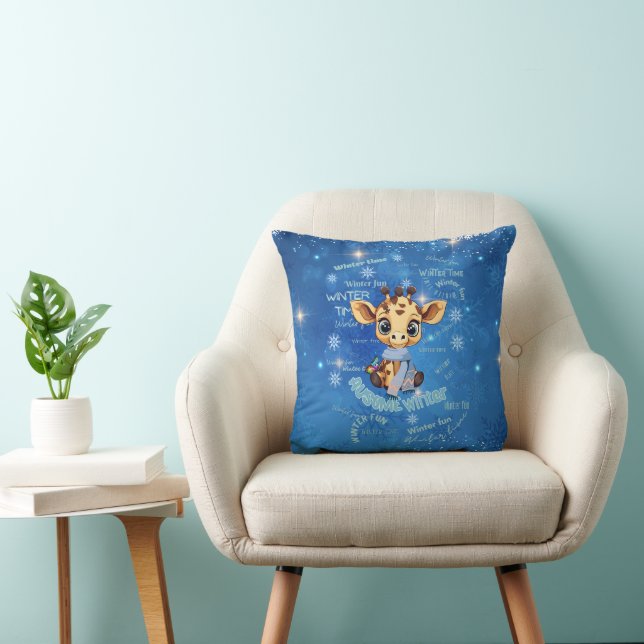 AUsome Winter Giraffe – Autism Awareness Blue Snow Kissen (Stuhl )