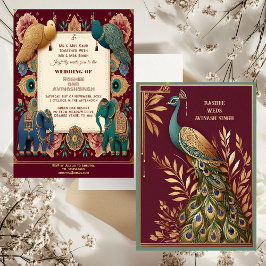 Auspicious Elephants Peacock Feather Ornate Indian Einladung