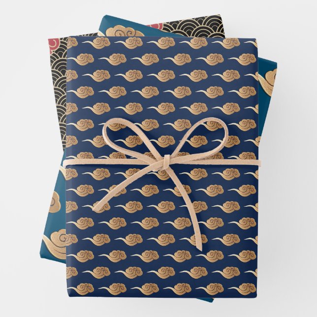 Auspicious Wolken 2023 Chinesisch Neujahr Blue Gol Geschenkpapier Set (Beispiel)