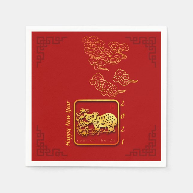 Auspicious Wolken Chinesisch Neujahr OX 2021 PN Serviette (Vorderseite)
