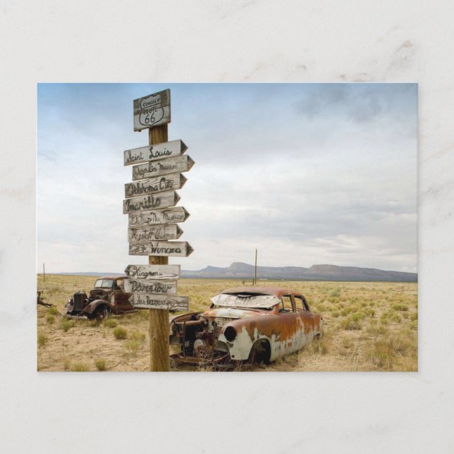 Ausrangierte Autos, Route 66, Arizona Postkarte (Vorderseite)