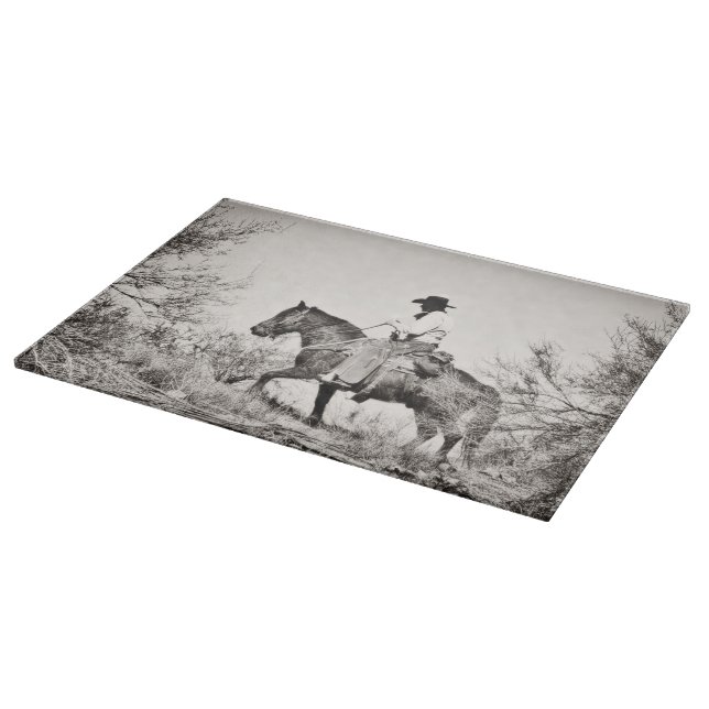 Ausschnitt-Brett-GlasWestern-Cowboy Schneidebrett (Ecke)