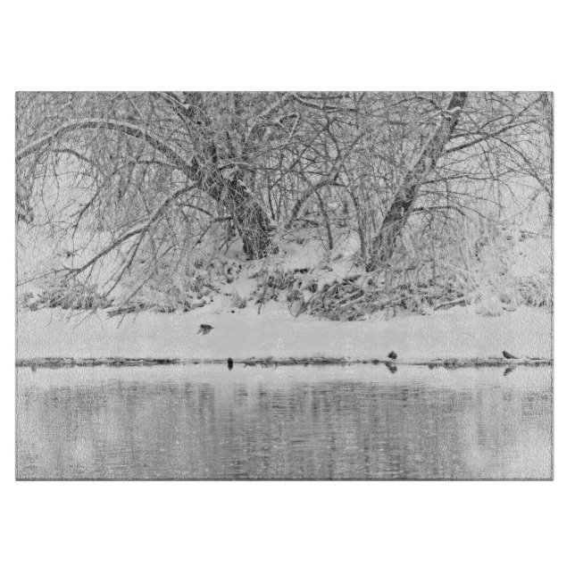 Ausschnitt-Brett-GlasWestern-Winter-Baum-Fluss Schneidebrett (Vorderseite)