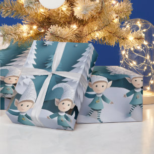 Ausschnitt-Elfen im Schnee Weihnachten  Geschenkpapier