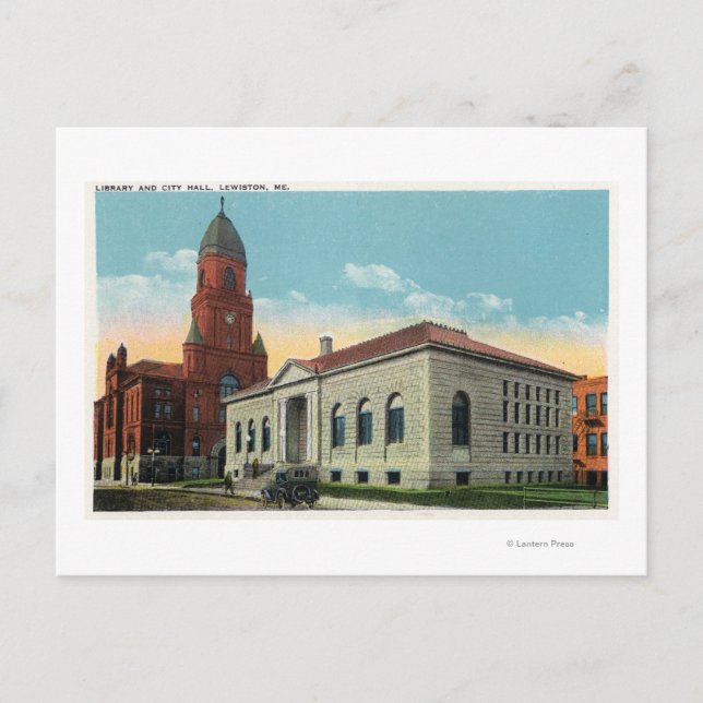 Außenansicht der Bibliothek und des Rathauses Postkarte (Vorderseite)