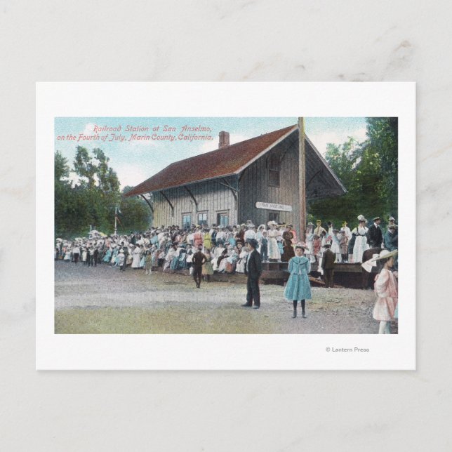 Außenansicht des Bahnhofs am 4. Postkarte (Vorderseite)