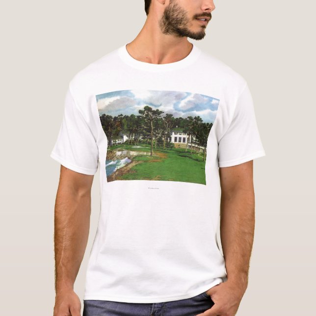 Außenansicht des Pebble- Beachhäuschens u. T-Shirt (Vorderseite)