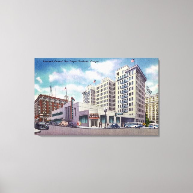 Außenansicht des Portland Central Bus Leinwanddruck (Vorderseite)
