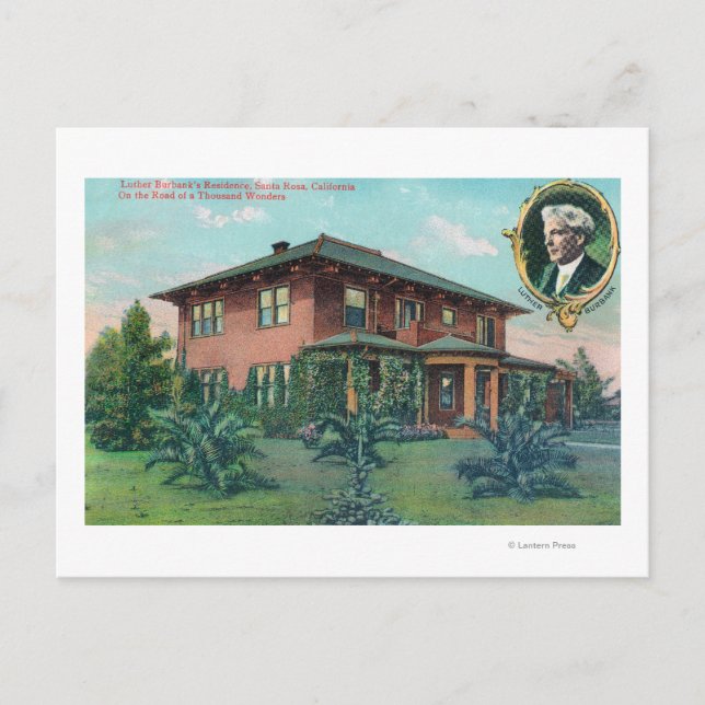 Außenansicht des Wohnsitzes von Luther Burbank Postkarte (Vorderseite)