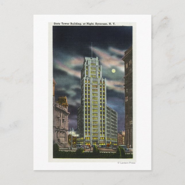 Außenansicht Staat Tower Gebäude bei Nacht Postkarte (Vorderseite)
