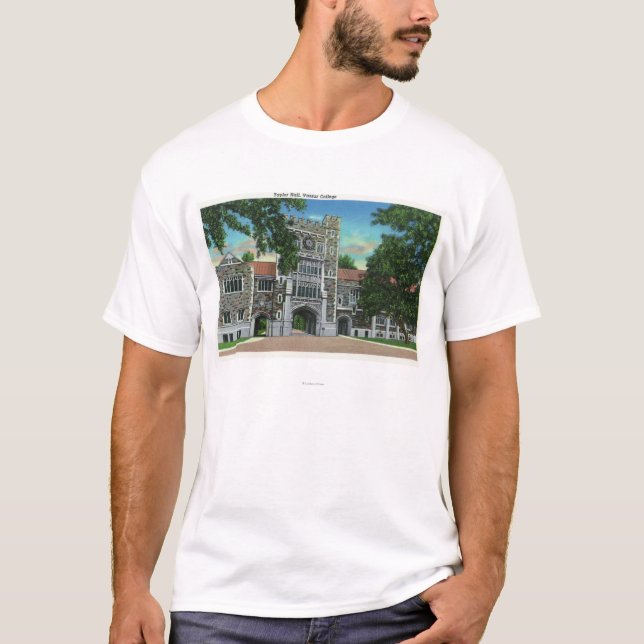 Außenansicht von Taylor Hall, Vassar Uni T-Shirt (Vorderseite)