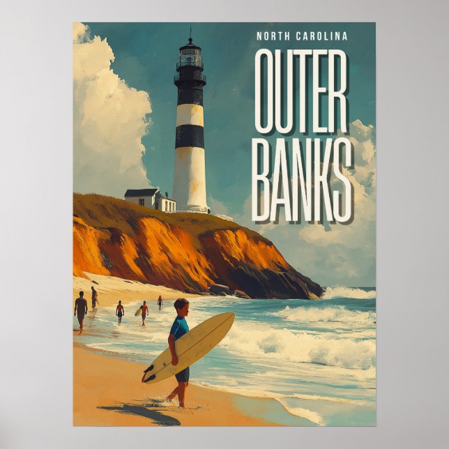 Außenbanks NC Vintage Travel Poster (Vorne)