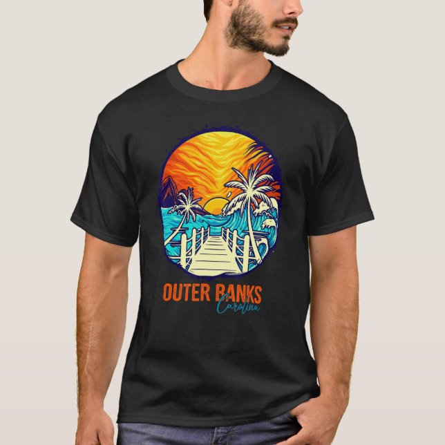 Außenbanks Sonnenuntergang Matching Ferien Freunde T-Shirt (Vorderseite)