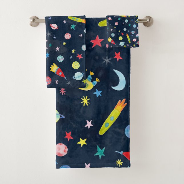 Außenraummuster UFO Farbe Badhandtuch Set (Insitu)