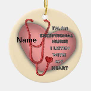 Außergewöhnliche Krankenschwester am roten Herzen Keramik Ornament