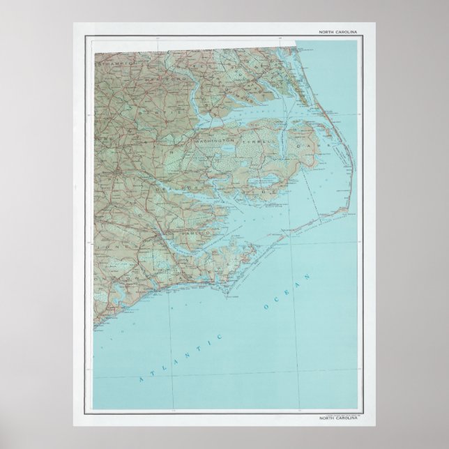 Außerhalb der NC Karte (1993) North Carolina Coast Poster (Vorne)