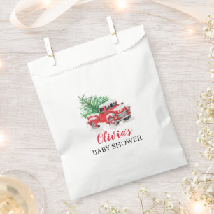 Außerhalb der Winter Red Truck Baby Dusche ist es Geschenktütchen