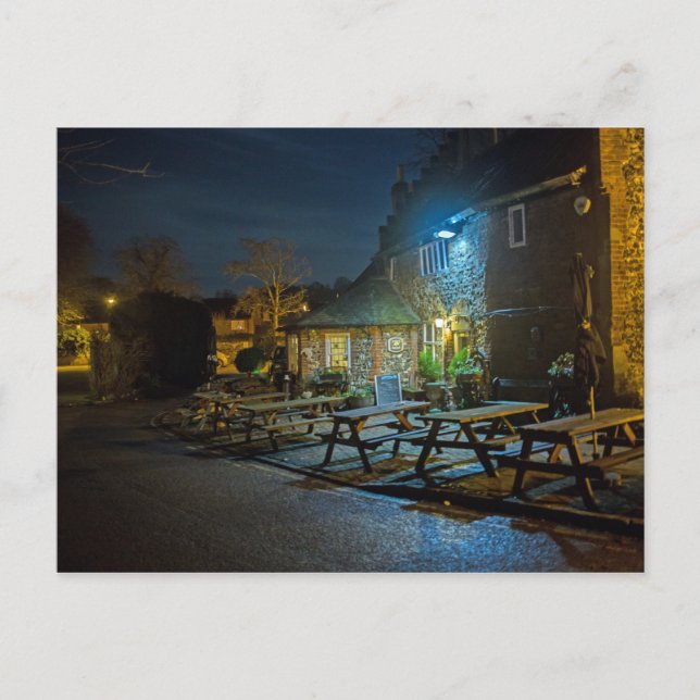 Außerhalb des ältesten Pub in der Stadt nachts Postkarte (Vorderseite)