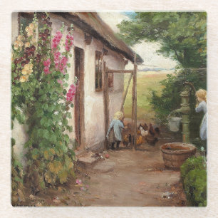 Außerhalb des Bauernhauses - H.A. Brendekilde Glasuntersetzer