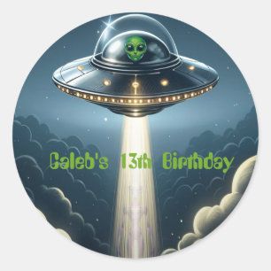 Außerirdische Entführung UFO Blaue Wolken Geburtst Runder Aufkleber