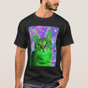 Außerirdische Katze Grün Lila Antenne Sci Fi Tripp T-Shirt