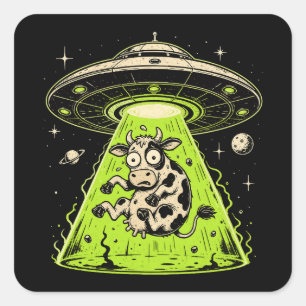 Außerirdische Kuh Entführung Weirdcore Surreal Quadratischer Aufkleber