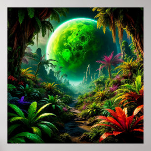 Außerirdische Landschaft mit üppiger Vegetation Poster