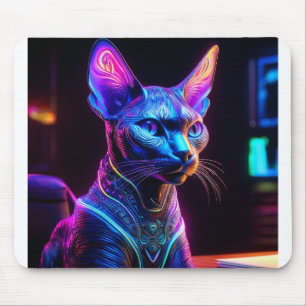Außerirdische Sphinx-Katze sitzt in seinem Kapitän Mousepad