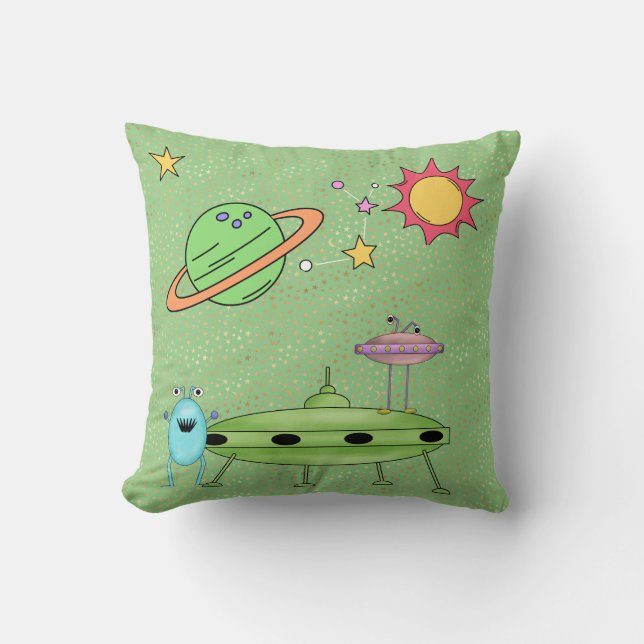 Außerirdischen der kosmischen Welt und UFO Kissen (Vorderseite)