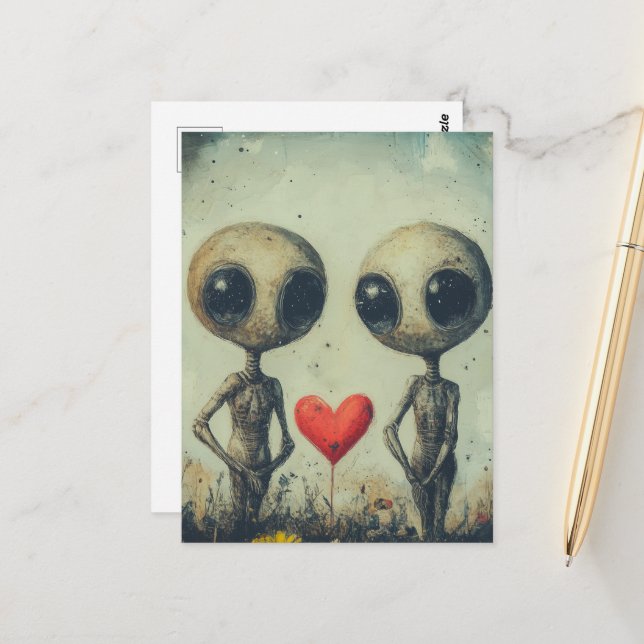 Außerirdischen in der Liebe Postkarte (Vorderseite/Rückseite Beispiel)