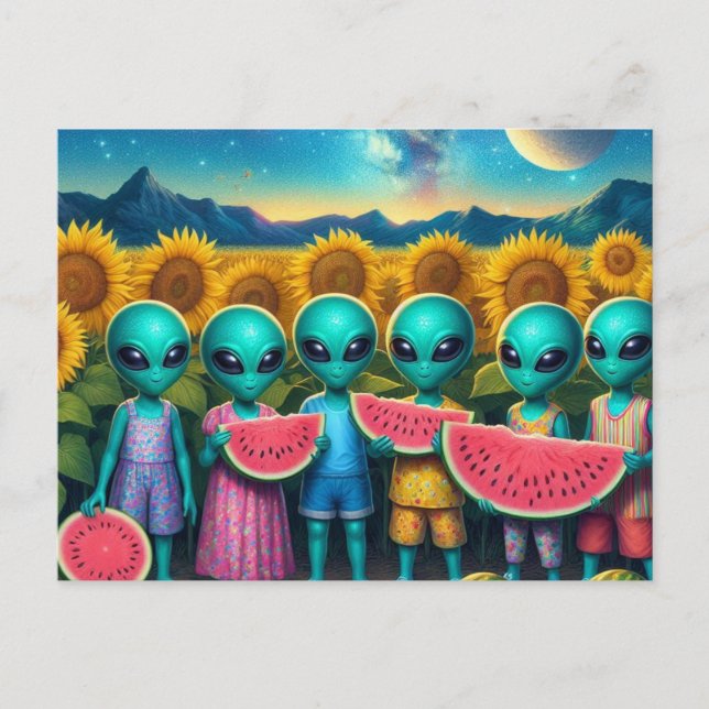 Außerirdischen mit Watermelon Postkarte (Vorderseite)