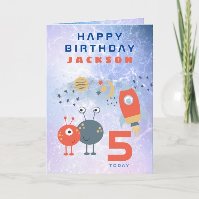 Außerirdischen Raumschiff Alter 5 Geburtstag Raumf Karte (Vorderseite)