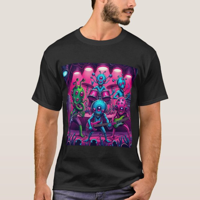 Außerirdischen spielen Musik auf Bühne T-Shirt (Vorderseite)