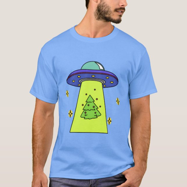 Außerirdischen stehlen Weihnachtsbaum lustige Weih T-Shirt (Vorderseite)