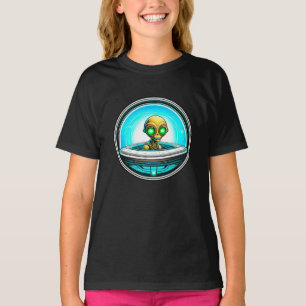 Außerirdischer Alien, der ein UFO fliegt T-Shirt