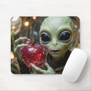 Außerirdischer Alien mit einem kristallinen Apfel Mousepad